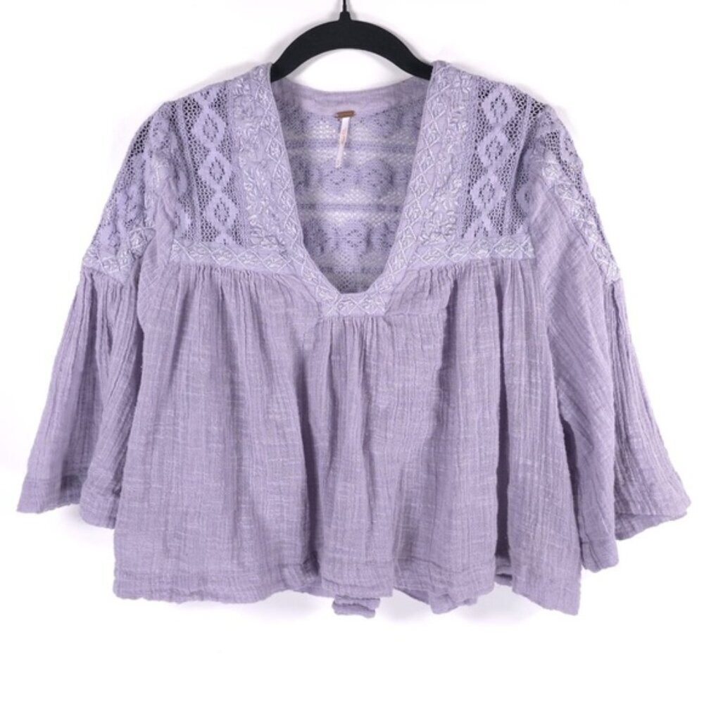 Free People Lavender Lace Gauze 100% Cotton Crop Top 0B476865 Size SMALL/P